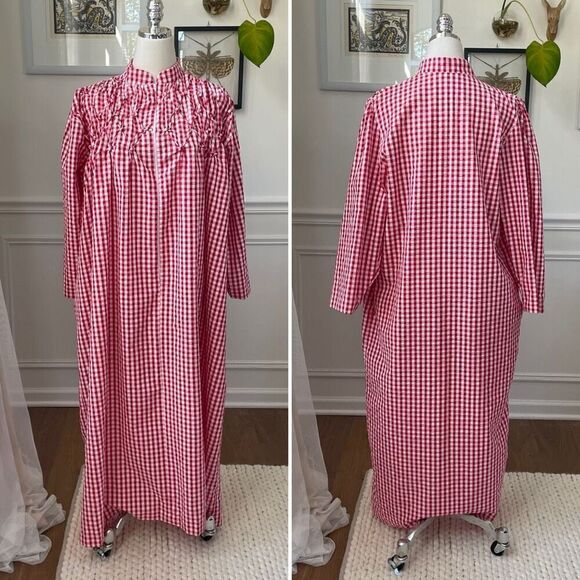 Vintage 70s Styled by Saybury Red Gingham House Coat Nightgown S M - Picture 1 of 6